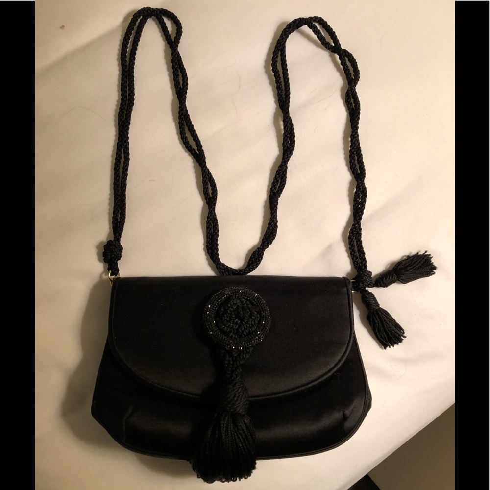 Authentic Judith Leiber Black Satin Evening Bag